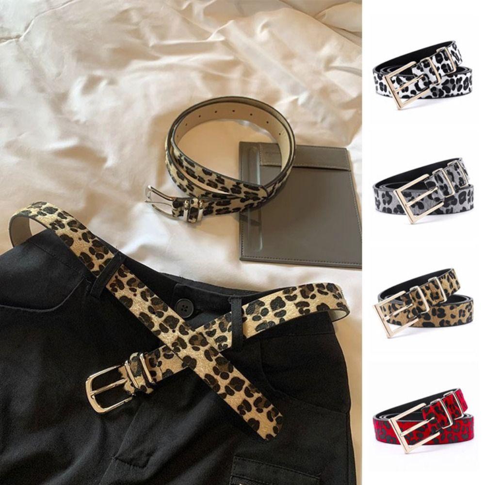Metal Buckle Leopard Print Belt Y2K Punk Waistband Fashion PU Leather Waist Belt Female/Girls