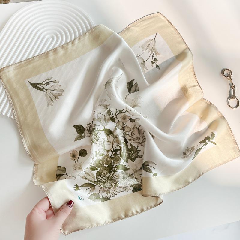 Spring new silk silk scarf women's plain and elegant flower mulberry silk small square scarf neck protection versatile fashion small scarf