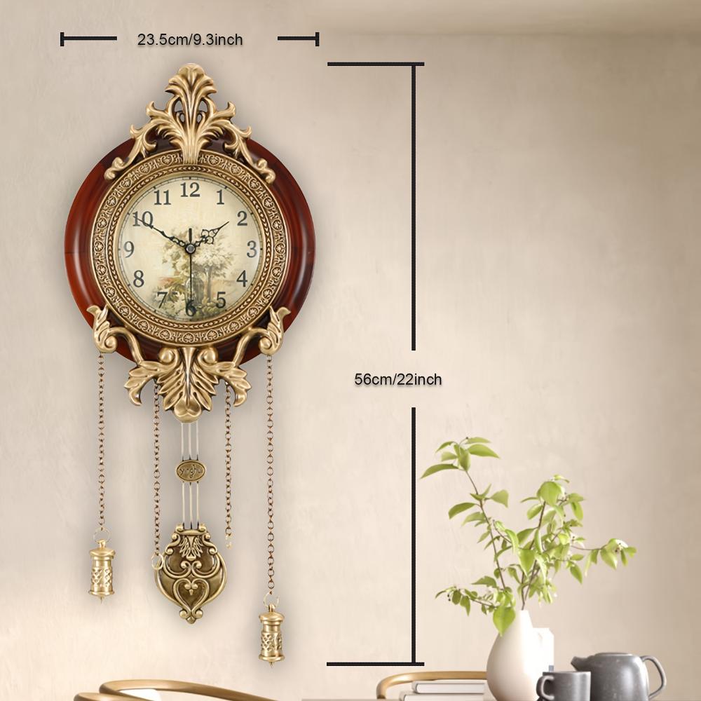 Solid Wood Wall Clock with Aero Snail Pendulum, Battery Powered Clock for Living Room Decor, Vintage Vintage Style Decor
