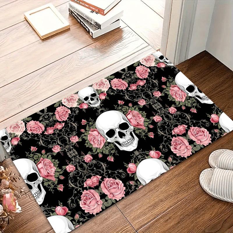 

1pc Gothic Carpet of Purple Rose Carved Skull Non Slip Machine Washable Floor Mat Living Room Bedroom Entryway Game Room Rugs 40x60CM