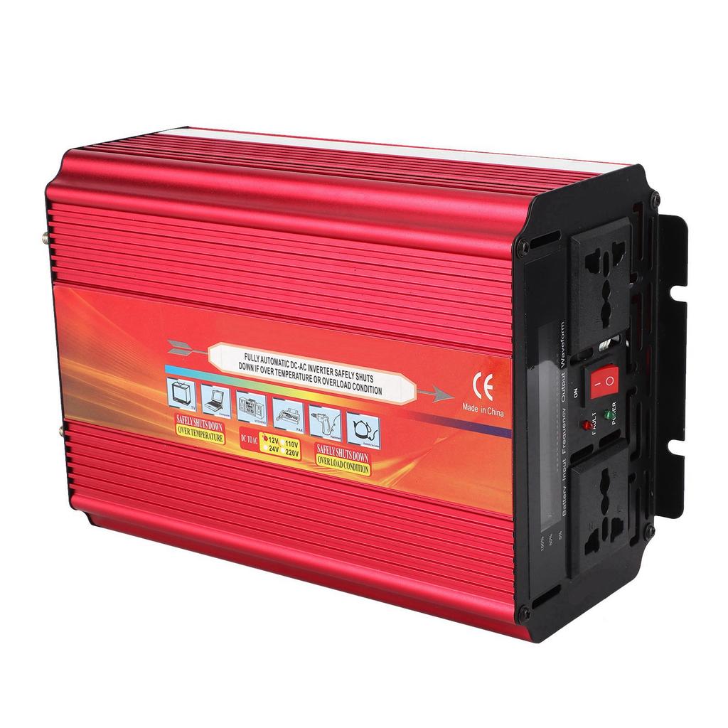 LCD 2000W Wechselrichter Hohe Leistung 2 Universalsteckdosen Dual-Lüfter WLDT Konverter DC 12V auf AC für Auto Outdoor