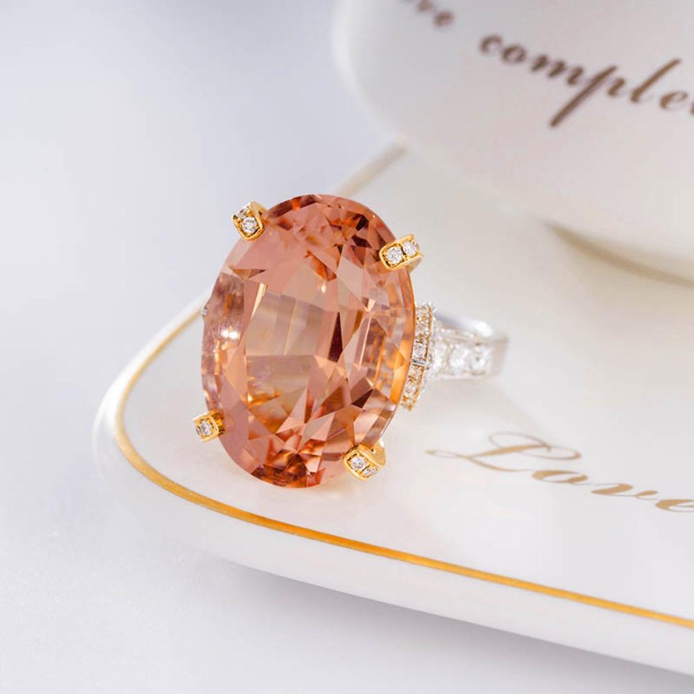 Champagner Morganit Offener Ring mit bunten Edelsteinen Eleganter Verstellbarer Statement Schmuck für Damen