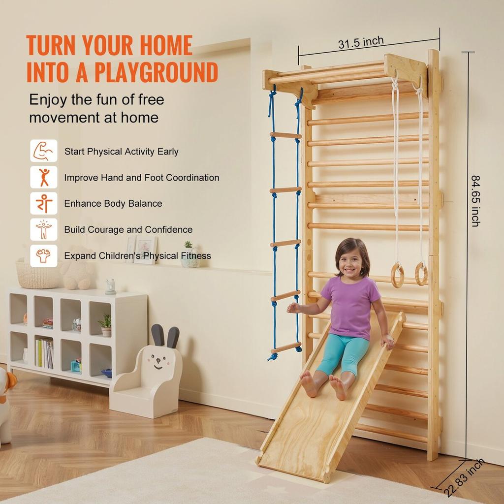 Schwedische Sprossenwand Kletterwand 5 in 1 Holz Indoor Spielplatz Kletterspielzeug