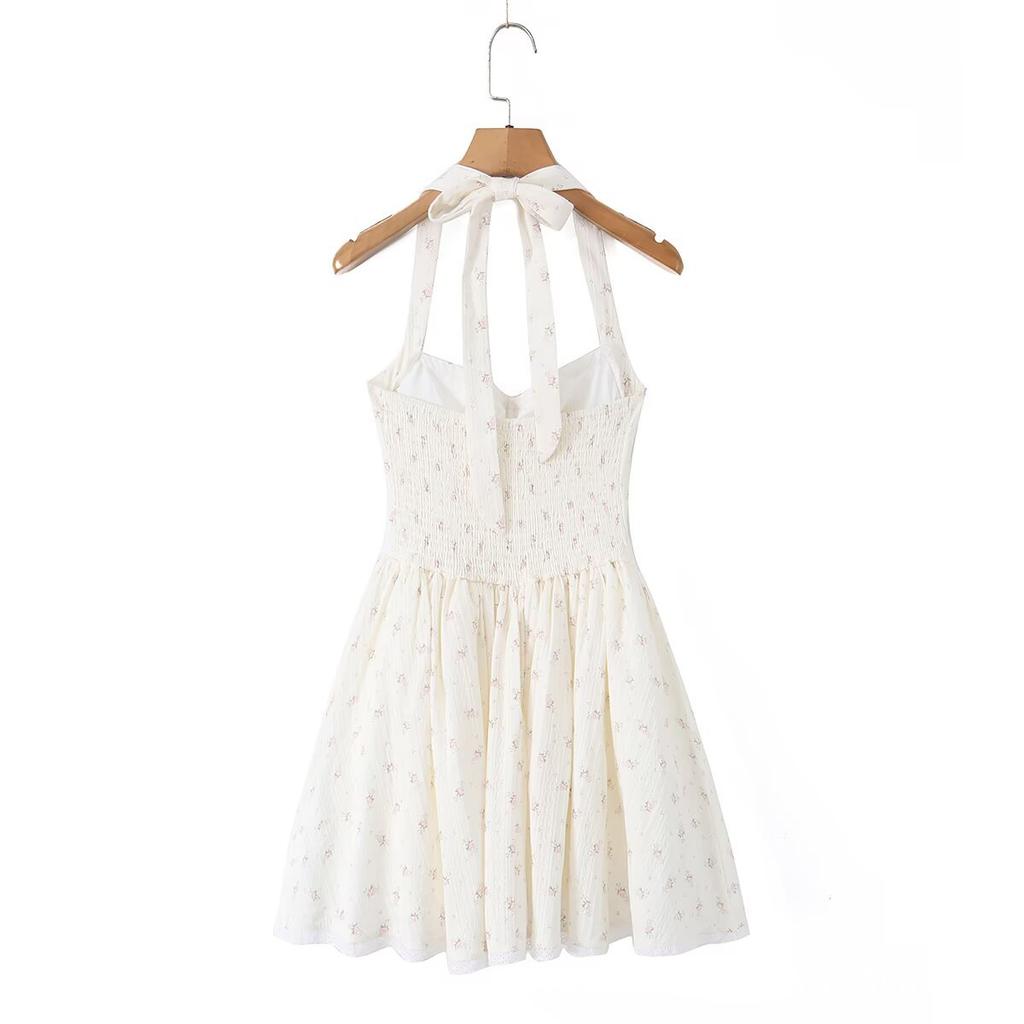 New French Retro Sweet Floral Fishbone Waist Lace Splicing Lace Fluffy Neck Dress Dress