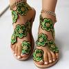 Flower Ladies Sandals Set Toe Rivet Flat Women's Shoes Vacation Plus Size Shoes