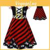 Skull Print Halloween Girls Dress With Ruffle Hem And Printed Fabric For Kids Age 3 To 8