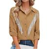 2025 Cross-border Women's Feather Tassel Digital Print Long Sleeve Trendy Shirt