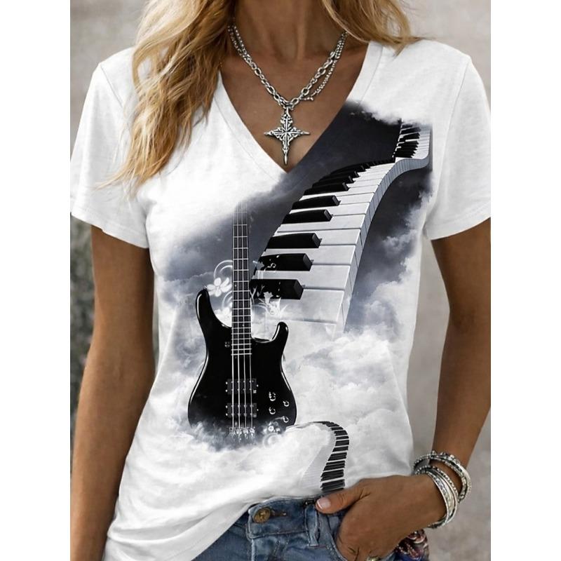 Women's T Shirt Print Graphic Plants Abstract Stylish Classic Casual Short Sleeve V Neck Regular Tops