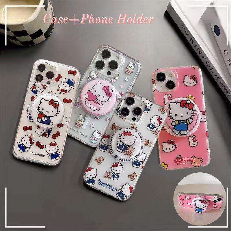 Wireless Charging Melody Hello Kitty Holder Casing For Samsung Galaxy S25 Ultra S24 S23 S22 S21 Plus Ultra S23 FE Phone Case