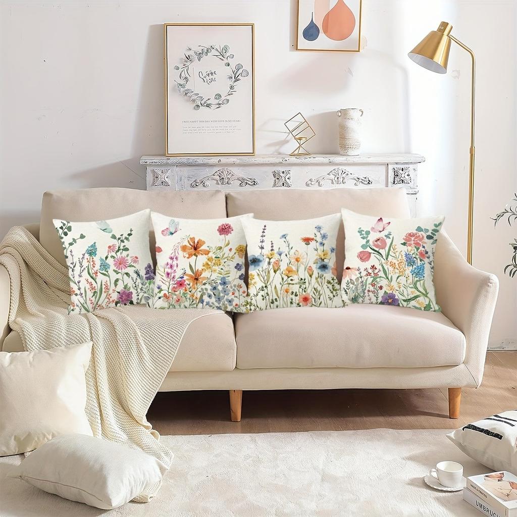 Minimalist Green Plant Flower Throw Pillow Covers Fresh Spring Summer Decor for Home Sofa or Car Cushions