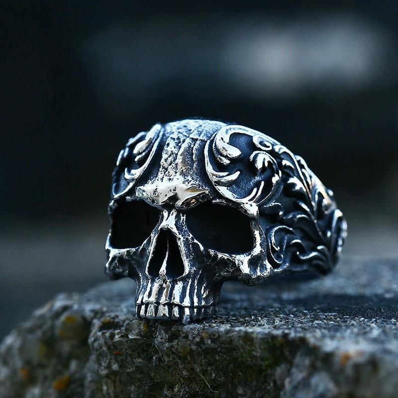 Adjustable Skull Ring Men Women Punk Gothic Statement Jewelry Plated Geometric Finger With Irregular Design Adjustable Open Band