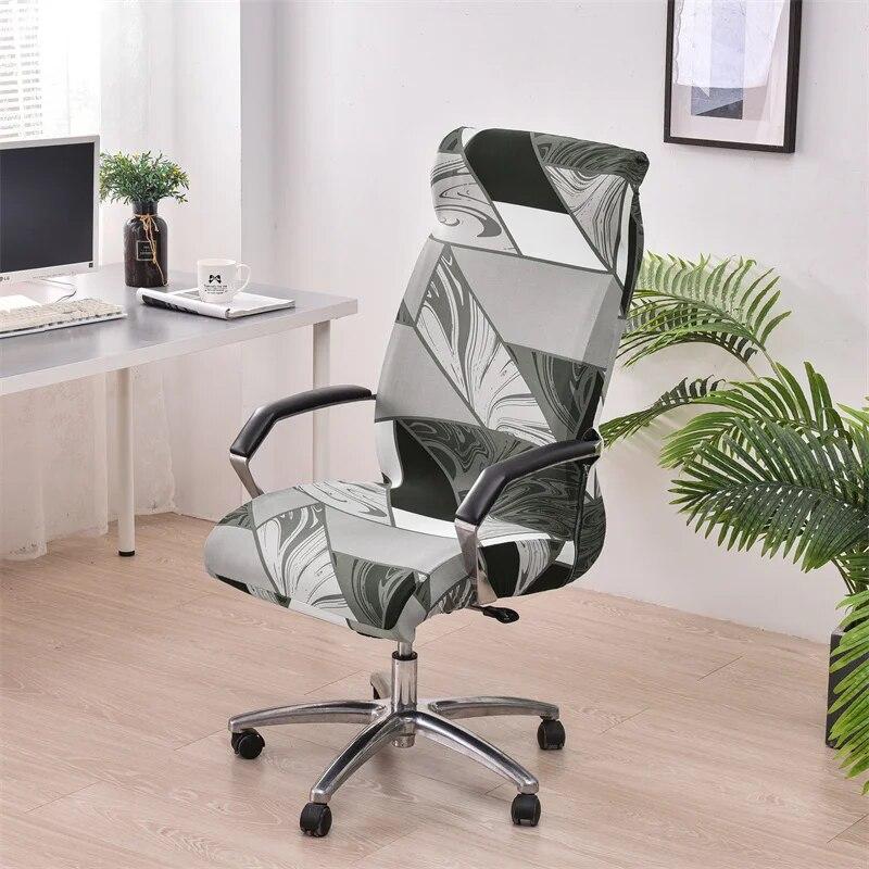 Geometrisk Kontor Datastol Trekk Blomstertrykt Kontorstol Slipcover med Glidelås Sklisikkert Roterende Spillsete Beskytter