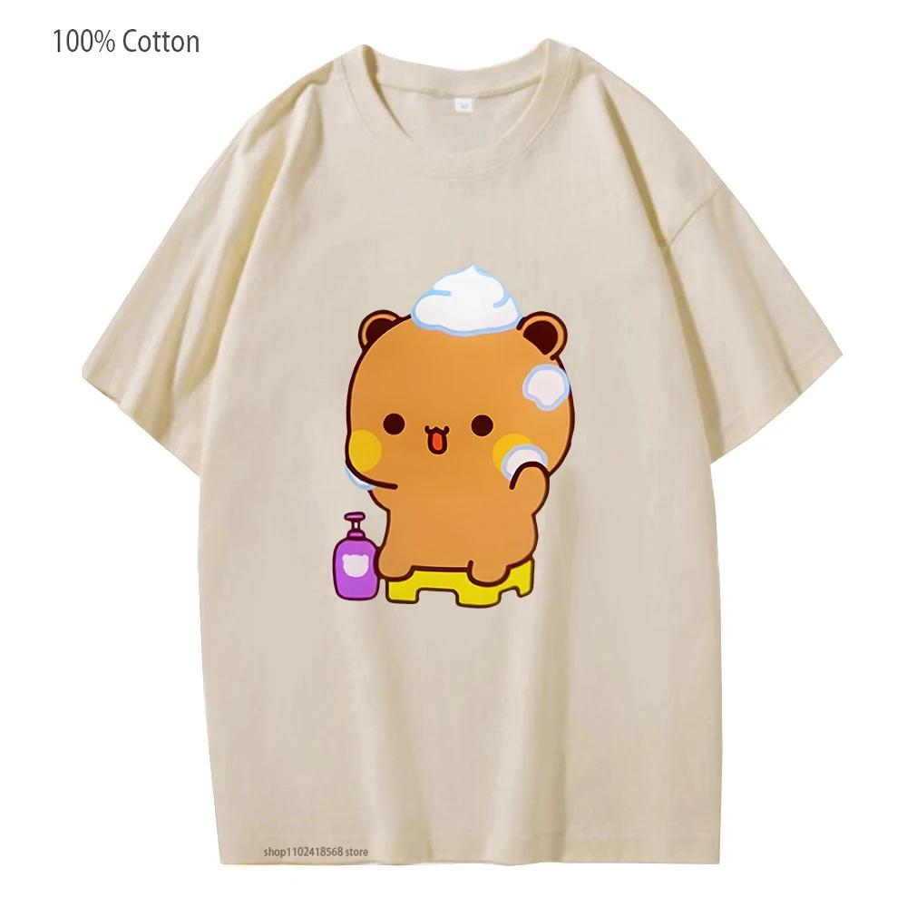 Mochi Panda and Brownie Bear Enjoying The Bath Shirt Cute Dudu and Bubu Couple T-Shirts Summer Clothes for Men Women