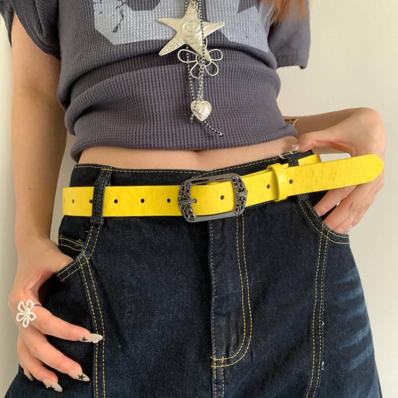 Summer Dopamine Lemon Yellow Women's Belt Trend Simple Belt Subculture Y2K Belt Punch Free Belt