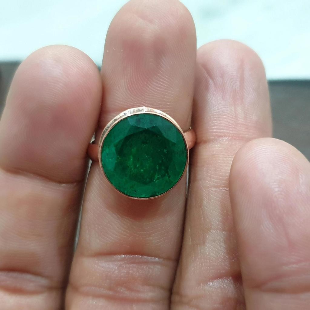 Round Cut Green Emerald 925 Sterling Silver Rose Gold Fill Ring Jewelry, Statement Gift Artisan Ring