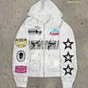 Casual Dark Thorn Print Zip-Up Hoodie Couples Regular Weight