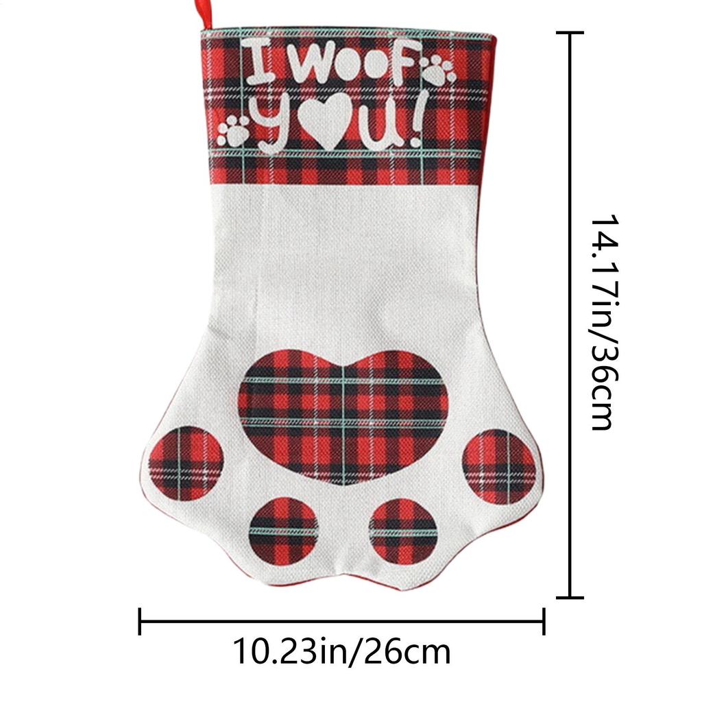 Pet Stockings Christmas Paw Print Christmas Stuffers Sock Holiday Treats Holder For Kids Girls Boys Toddler Mantle Classroom