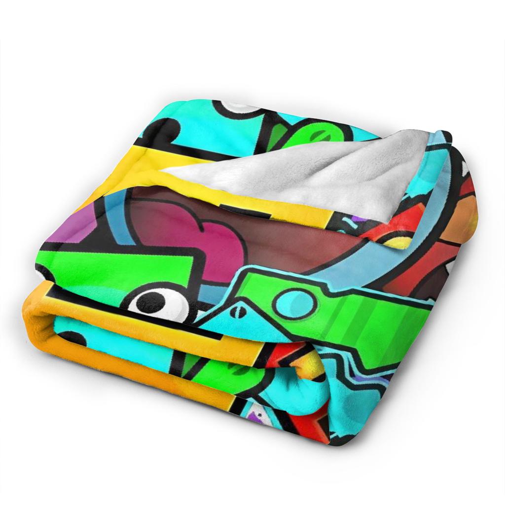 Warm BlanketStudents Camping Geometry Dash Gaming Game Throw Blanket Flannel Bedspread For Couch Bed Funny Sofa Bed Cover