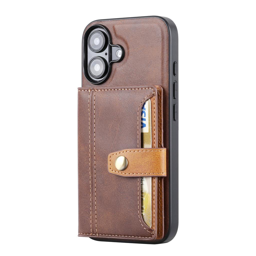 For iPhone 17 Case Calf Texture Card Holder PU Leather+TPU Kicsktand Phone Cover