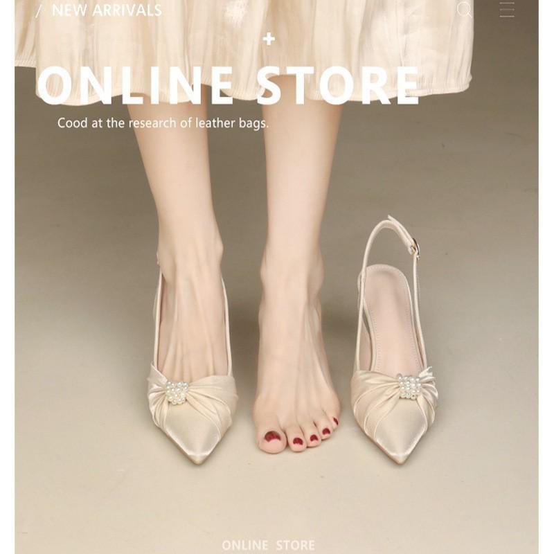 

Niche French small heel single shoes sandals female summer fairy style skirt middle heel pointed head bag head white stiletto high heels 35