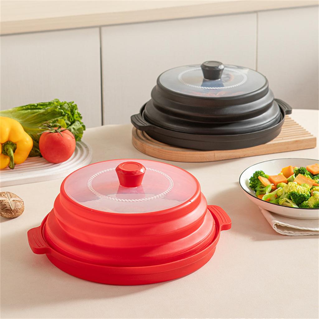 Portable Transparent Microwave Heating Cover with Base Foldable Food Lid for Storage and Reheating