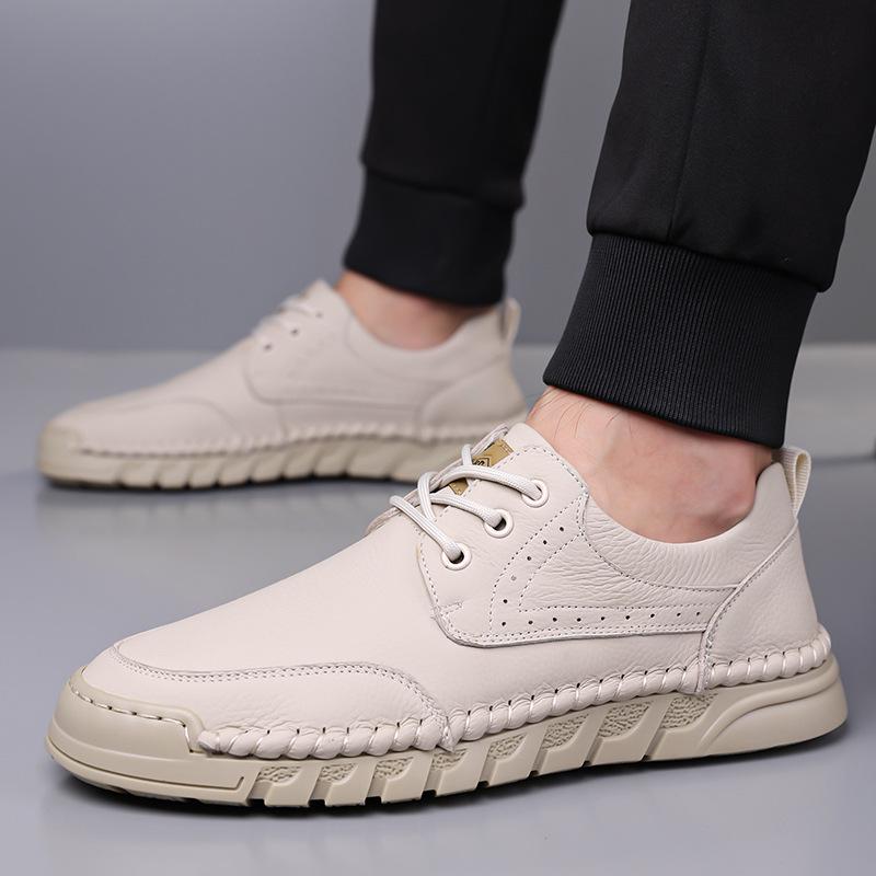 Men's Genuine Leather British Style Casual Loafers - Soft Sole, Slip-on, Black