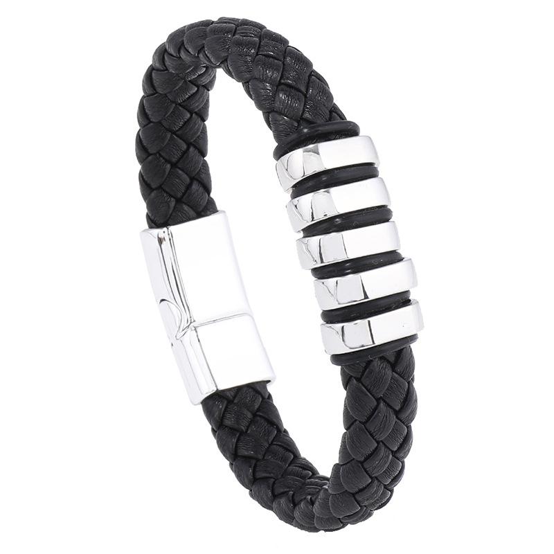 Men PU Leather Bracelet Magnet Buckle Bangle Birthday Gift