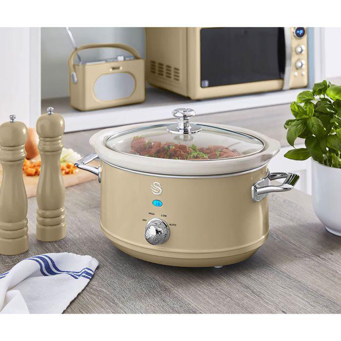Retro mijoteuse 3,5l poêle amovible en céramique antiadhésive, vintage swan sf17021cneu 200w crème