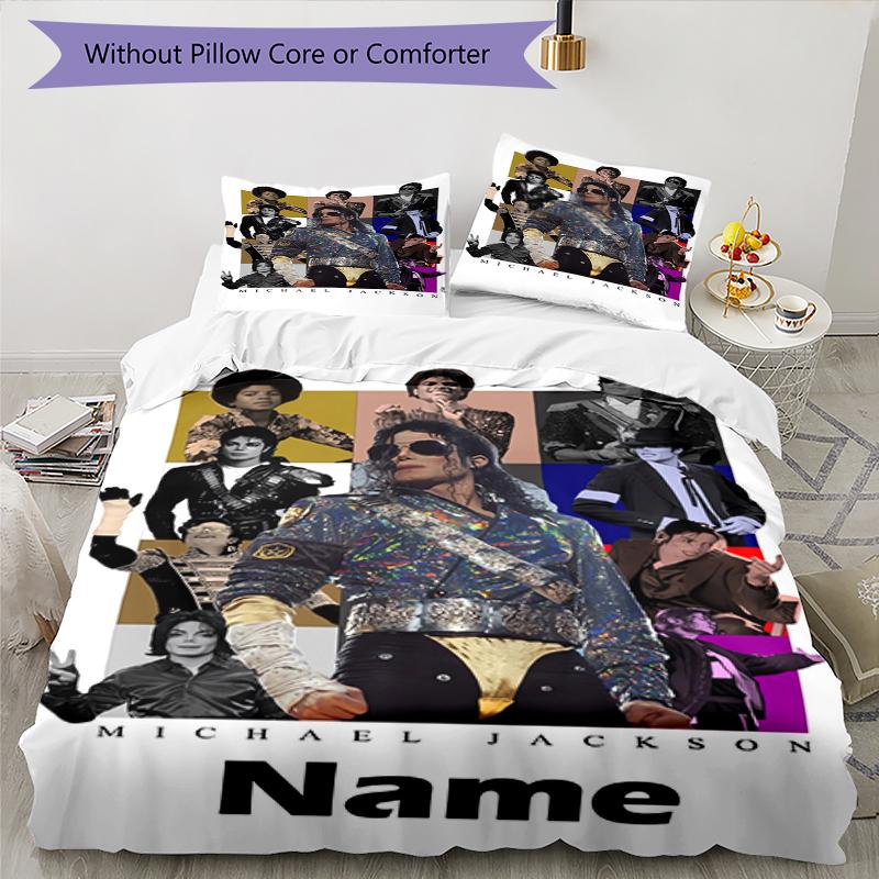 3pcs Custom Name Michael Jackson Bedding Set Duvet Cover Closure Includes 1 Duvet Cover & 2 Pillowcases, Soft and Comfortable for All Seasons.