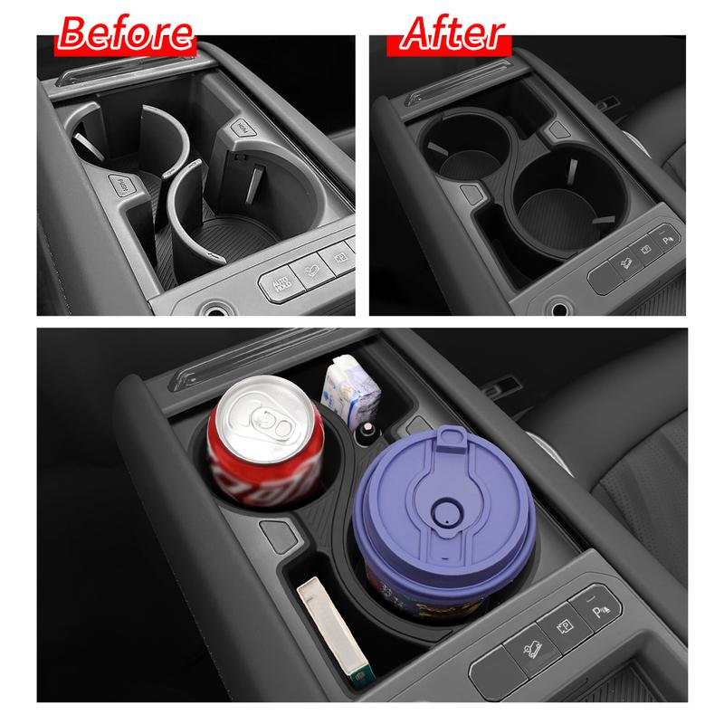 Smabee for KIA EV9 2024-2026 Center Console Cup Holder TPE Shock-Absorbing Storage Tray Organizer Tidying Car Accessories Black