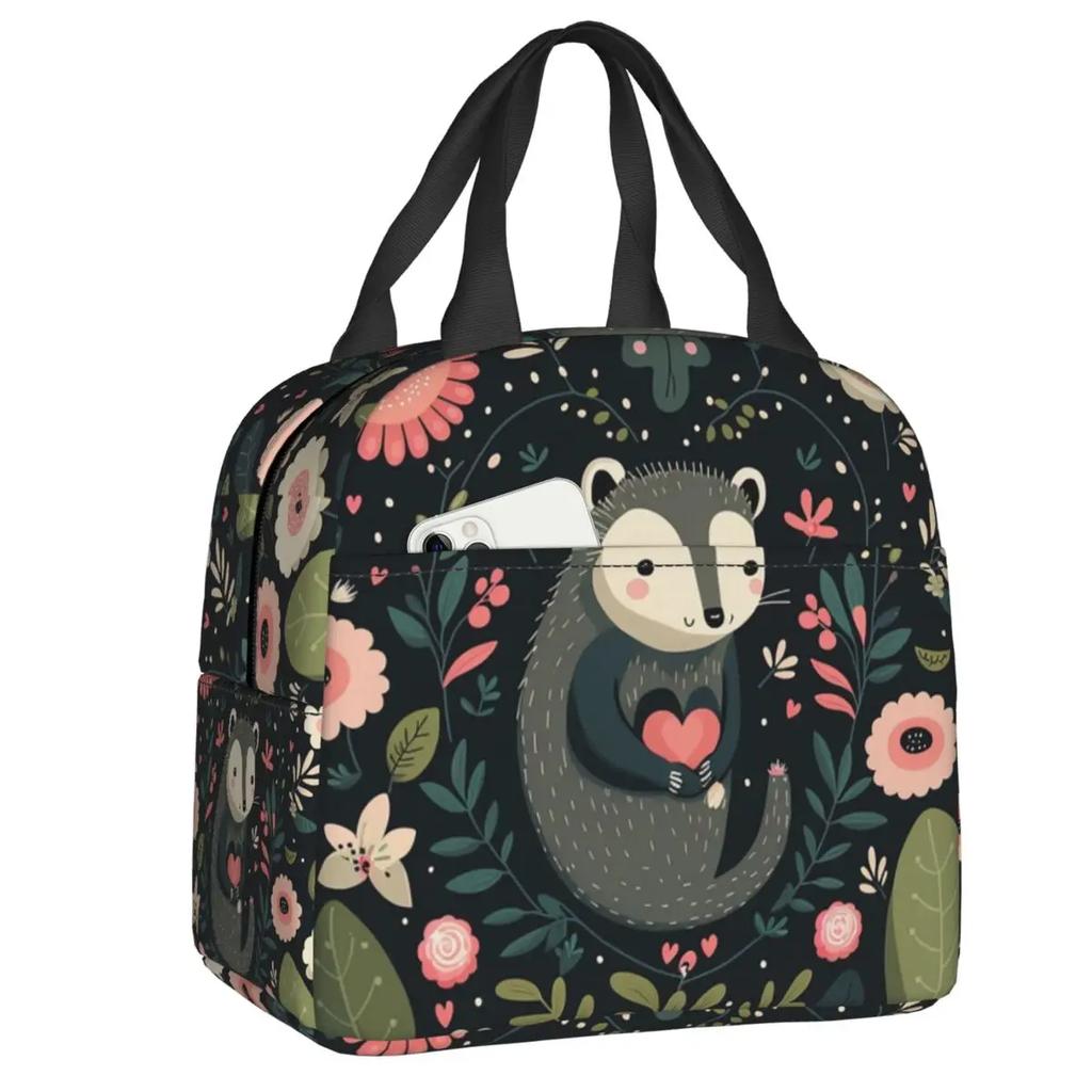 Opossum Insulated Lunch Tote Bag for Women Animal Pet Resuable Thermal Cooler Food Lunch Box Outdoor Camping Travel