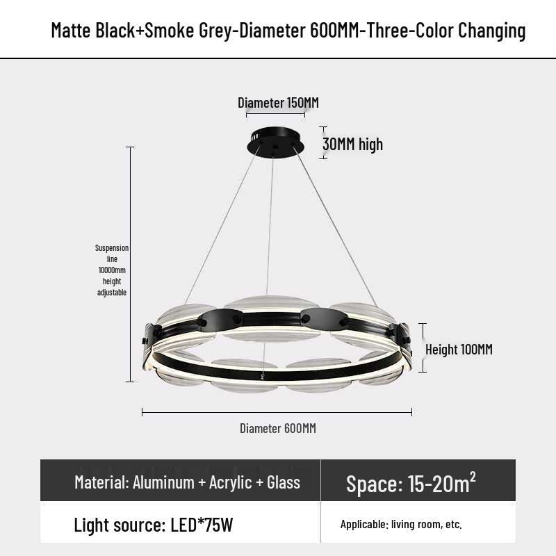 Скандинавская постмодернистская минималистичная кольцевая люстра класса люкс для гостиной, спальни или прихожей Eye Protection Flicker-Free - Three Colors