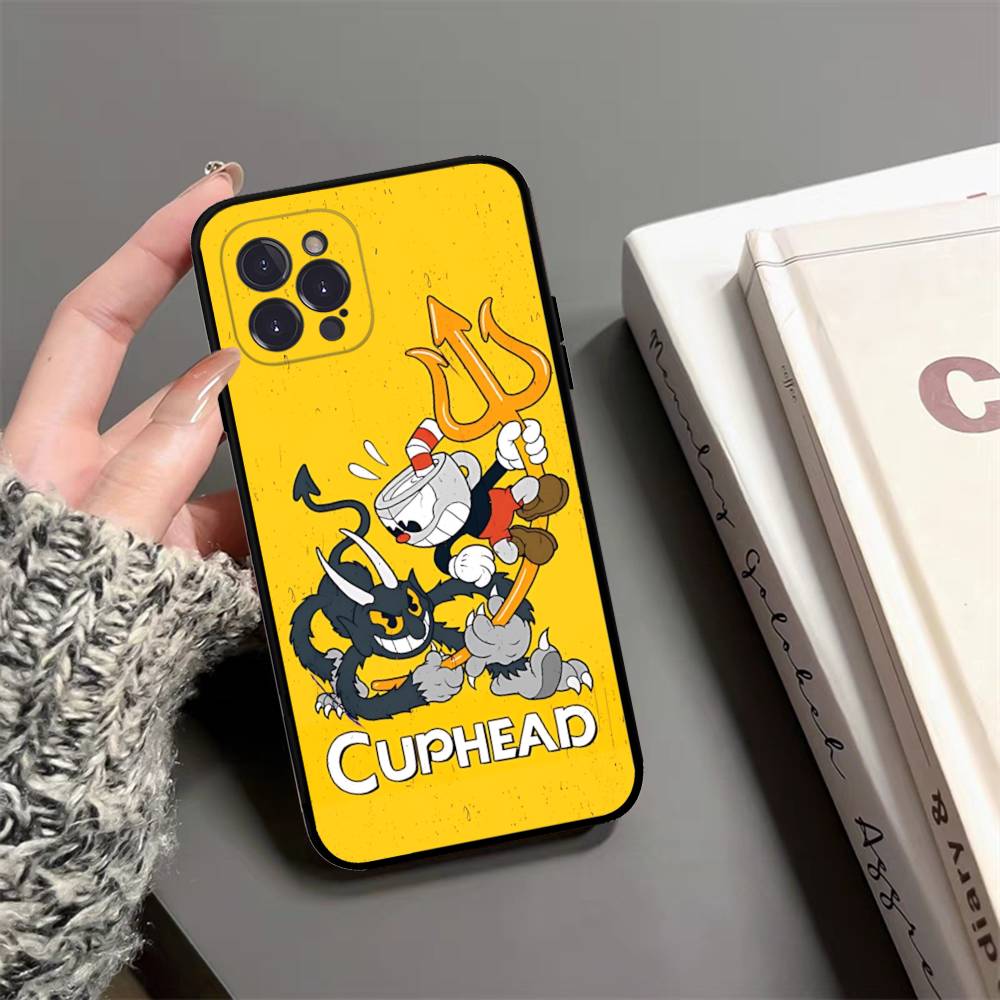 

Comedy Animation C-Cuphead Cartoon Phone Case For Iphone 17 16 15 14 13 12 11 Pro Max Plus Black Shell Cover Case iPhone 16