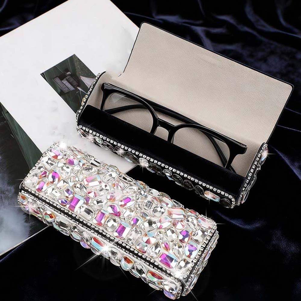 Shiny Rhinestone-inlay Glasses Case Leather Sunglasses Protective Case  for Gifts