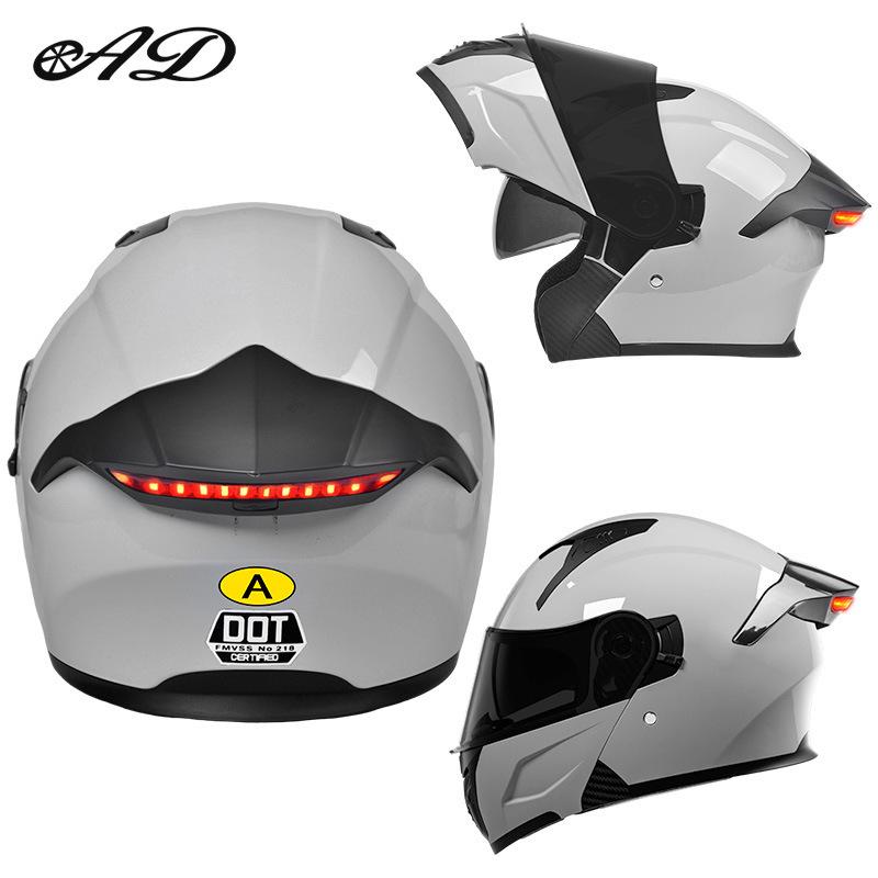 Unisex Full Face Flip-Up Motorcycle Helmet with LED Taillight, All-Season, 3C/DOT Certified