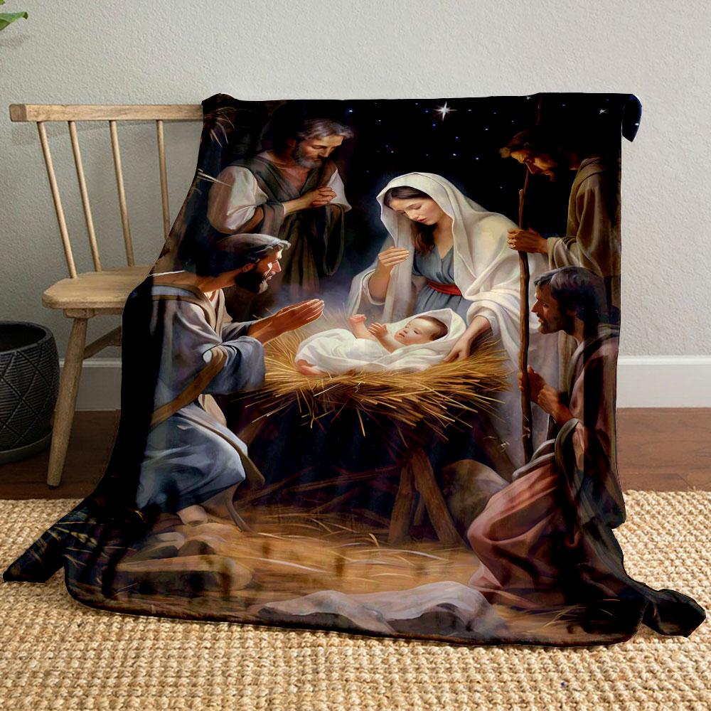 

Nativity Scene Holy Family Shepherds Blanket Printed Blanket for Living Room Bed Couch lunch break Soft Cozy Blanket for Friend s festival Gift 80cm x 120cm