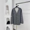 V-neck gray and white double-sided wool coat on both sides, short loose niche design women's color matching coat