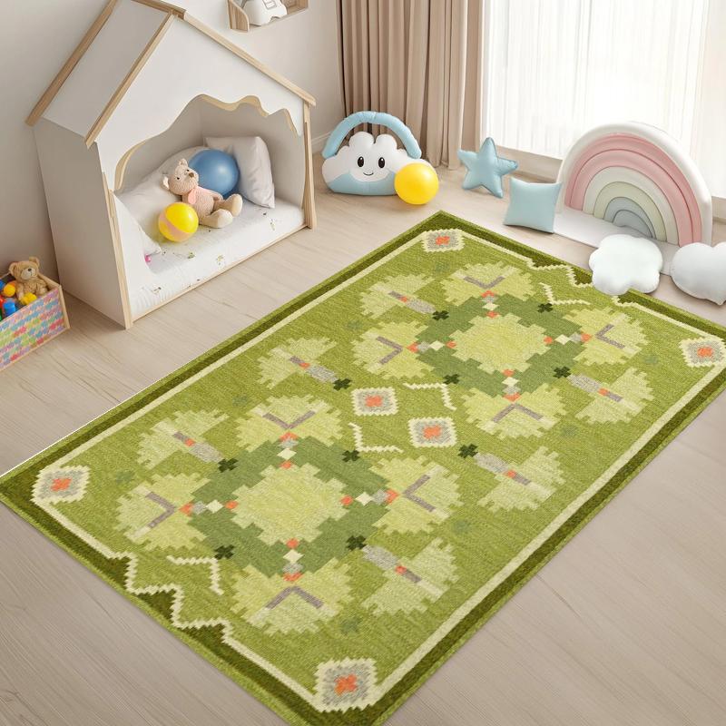 

Boho Green Geometric Kids Area Rug Vintage Kilim Print NonSlip Floor Mat for Playroom Nursery Living Room Cute Home Decor 40X60CM