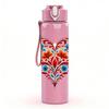 1PC Folk Floral Heart Pattern 750ml Color Plastic Sports Water Bottle Leakproof Flip Straw Lid Suitable for Sports Office Home Use