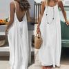 Backless Strappy Long Ice Silk Crinkle Dress - Summer 2026 Solid Color Shirring Beach Vacation Women's Clothing