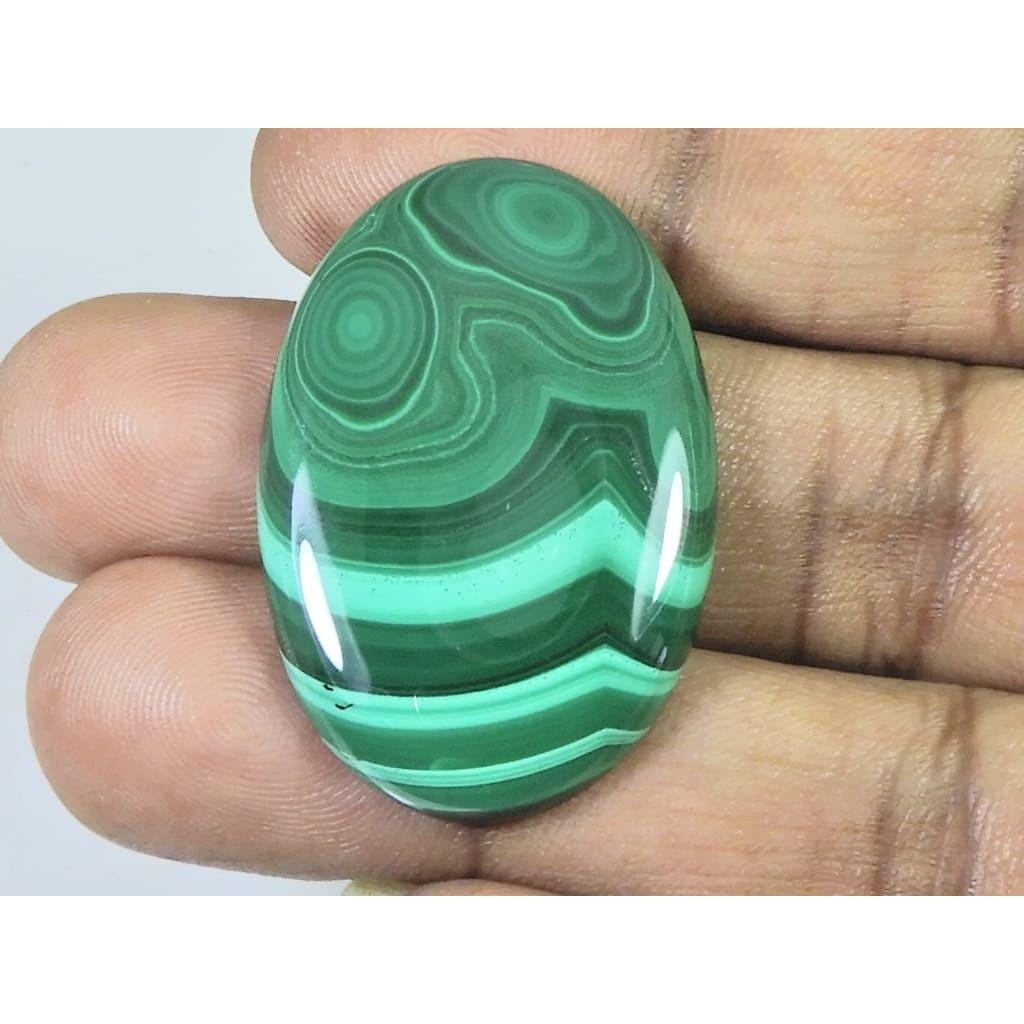 62Cts. Natural Green Malachite Oval Shape Cabochon Loose Gemstone 25X38X05MM D-379