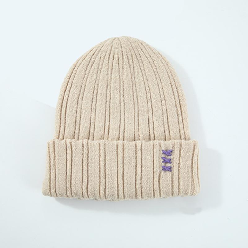 New candy color handmade design versatile autumn and winter personalized men and women solid color fork wool knitted hat cold hat tide