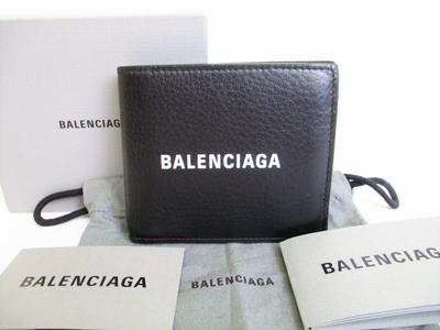 Authentische BALENCIAGA Everyday Schwarz Leder Bifold Geldbörse Kompakte Geldbörse #8400 Geöffnete Schachtel