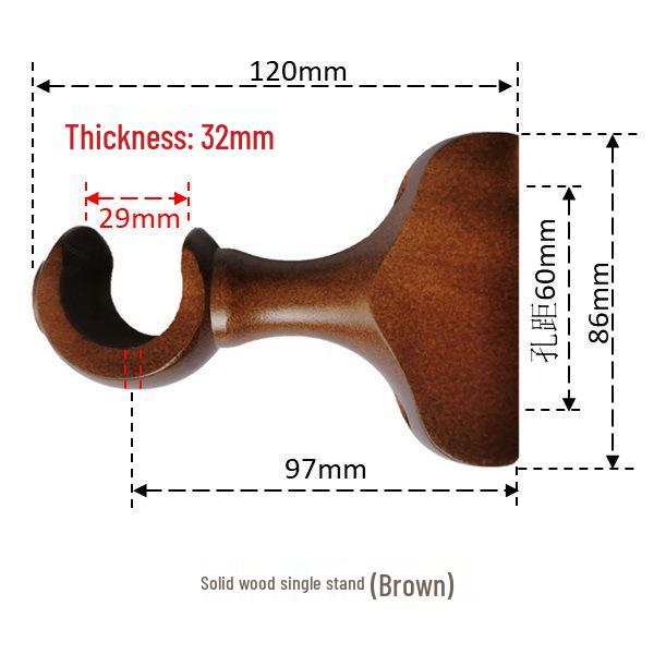 Solid Wood Curtain Rod and Track Accessories: Single/Double Bracket, Base, Decorative Head