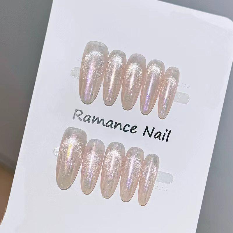 Fine Glitter Cat-Eye Oval Press On Nails 10 Pieces Resin Material Comfort Fit