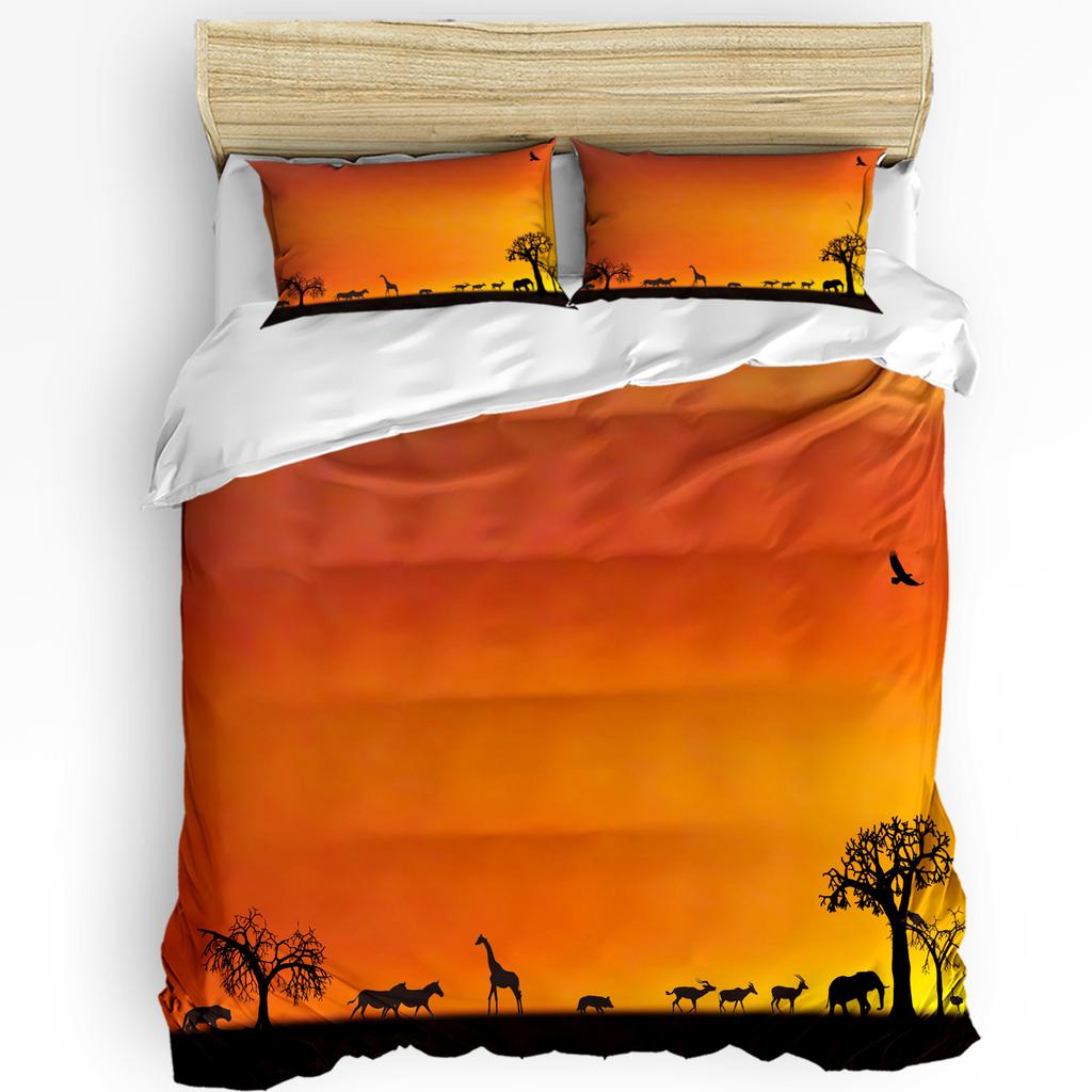 Africa Giraffe Tree Silhouette Dusk Duvet Cover Bed Bedding Set Home Quilt Cover Pillowcases Bedroom Bedding Set No Sheet