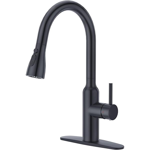 Modern Stainless Steel Single-Hole Deck Mounted Kitchen Faucet Ceramic Valve Core Pull Spray Black Chrome Gold Finish Cold Water (Black,Stainless Steel) чёрный