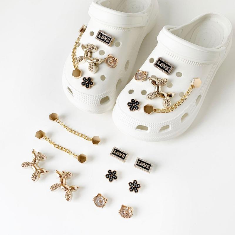 10PCS Shoe Charm for Crocs DIY Advanced Golden Retro Chain Shoe Decoration Buckle for Croc Charms Hole Shoes Accessories