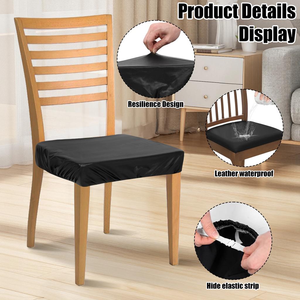 4Pcs Dining Chair Seat Cover Set Leather Waterproof Chair Cushion Cover Kitchen Chair Seat Protector Slipcover Furniture Decor
