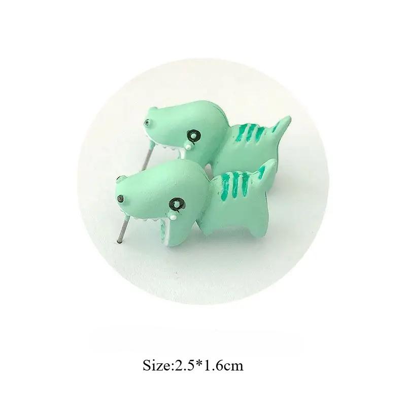 1pair Animal Cartoon Stud Earring For Women Cute Dinosaur Little Dog Whale Clay Bite Ear Jewelry Funny Gifts Fashion